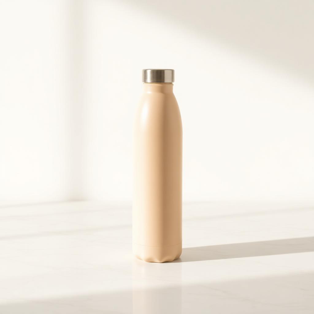 Insulated stainless steel water bottle in sand color, 24 ounce