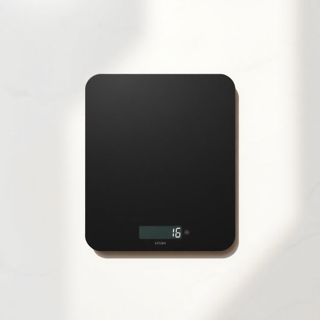 Digital kitchen scale with a tempered glass top in matte black