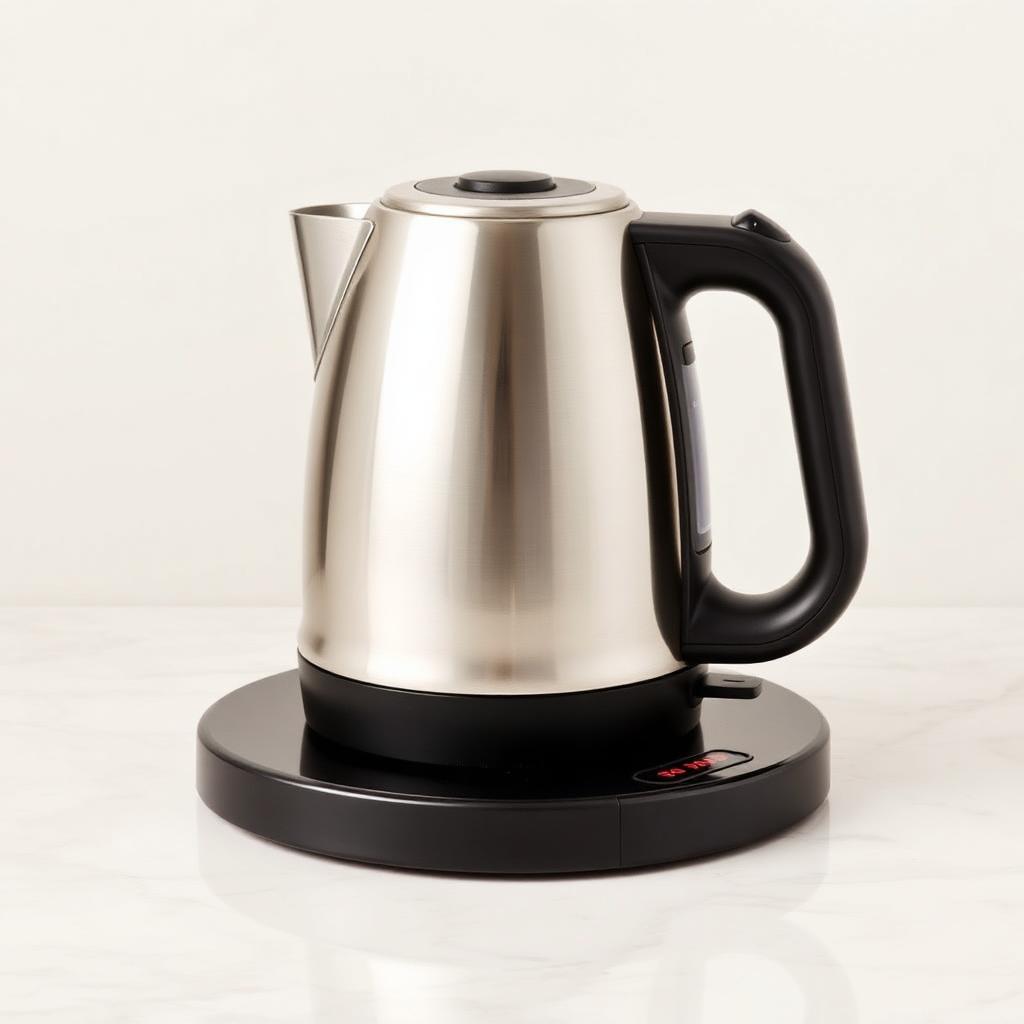 Stainless steel electric kettle with a black handle, 1.7 liter