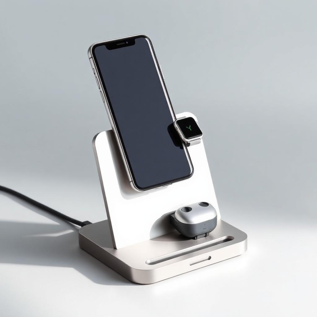 Aluminum 3-in-1 wireless charging stand with phone and watch positions