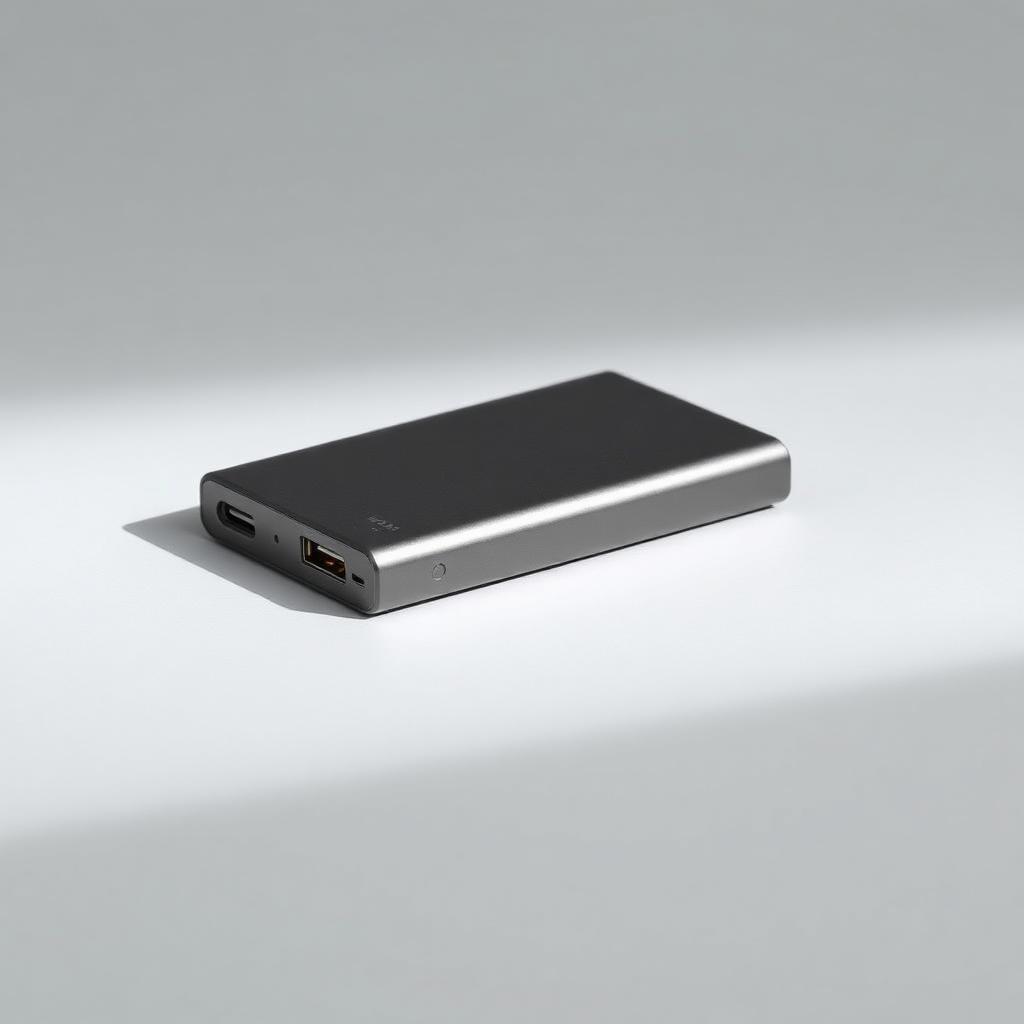 Slim aluminum 10,000 mAh power bank in space gray with USB-C port