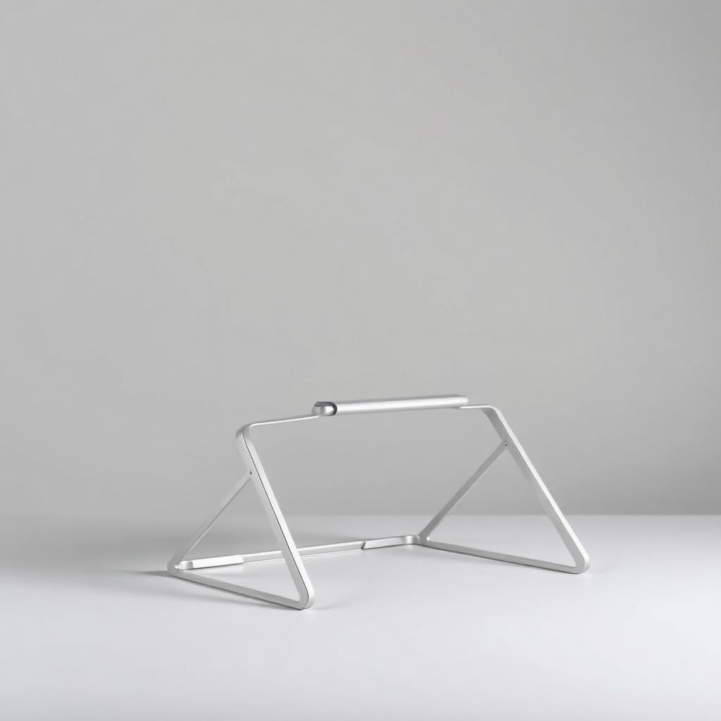 Silver aluminum adjustable laptop stand in a raised viewing position